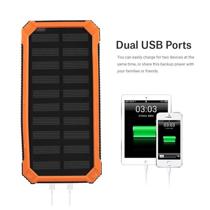 HURRISE Solar Power Bank Portable 20000mAh Banque d'alimentation Solaire de Double USB Charge Rapide DIY Kit Orange