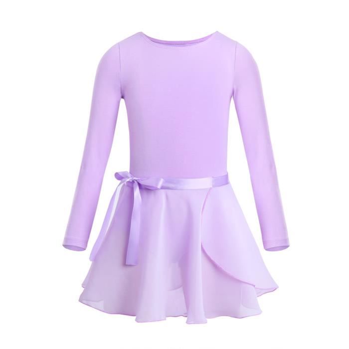 2 Pieces Justaucorps Danse Classique Fille Enfant Mousseline de Soie Leotard 3-14 Ans Violet