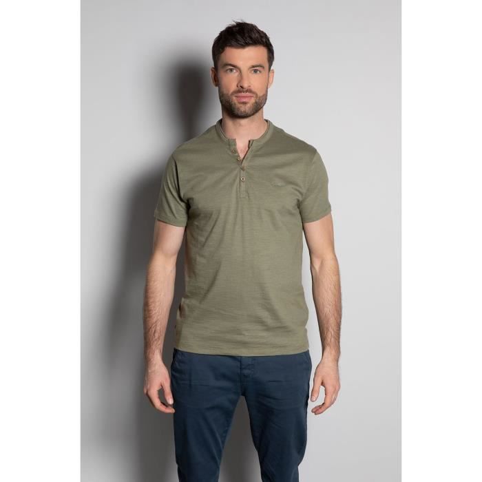 DEELUXE T-shirt uni à col boutonné KALONI Lichen