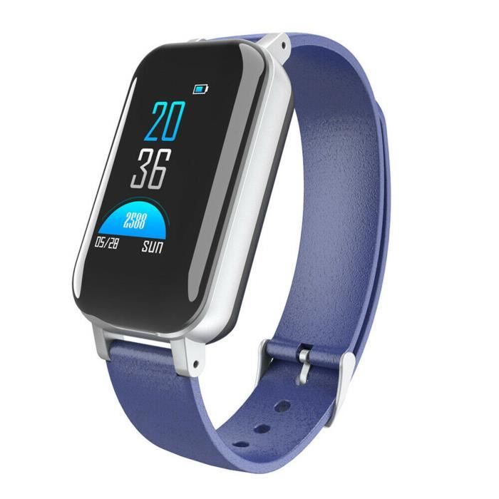 2EN1 T89 Montre Connectée Écouteur bluetooth TWS HIFI IP67 Waterproof Bleu