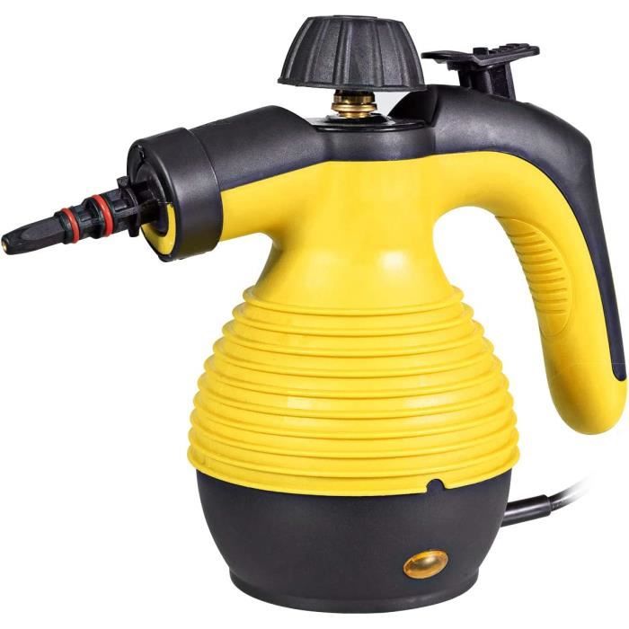RELAX4LIFE Nettoyeur à Vapeur Portatif 900-1050W avec Réservoir d’Eau 350ML, 9 Accessoires & 3 Bar de Pression, Jaune