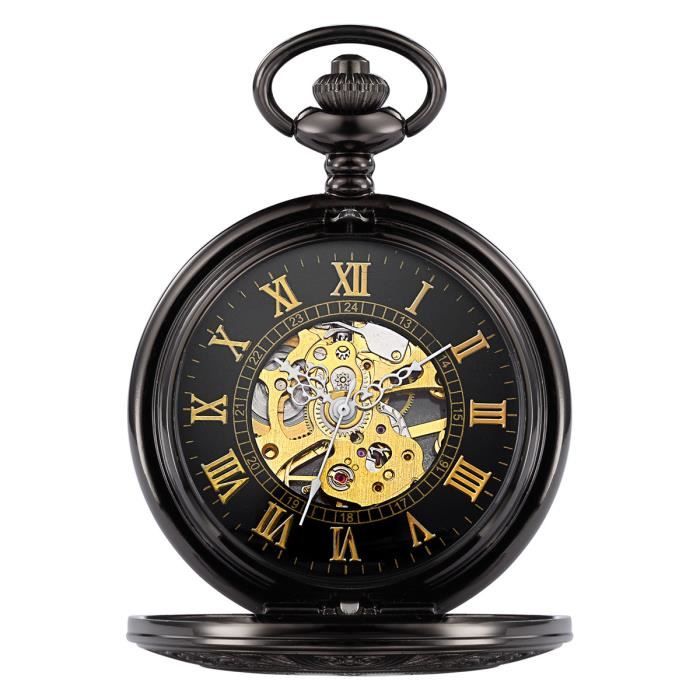 SHARPHY Montre de Poche Mecanique montres hommes Retro horloge pendentif collier bijoux accessoire Noir , Meilleur Cadeau
