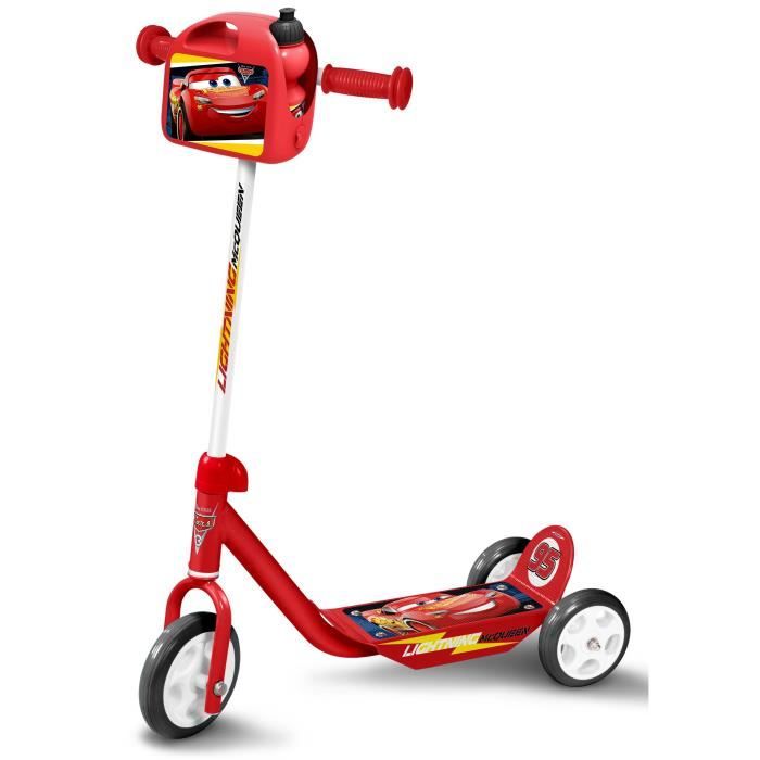 CARS Trottinette 3 Roues avec Boîte à Goûter et Gourde - Rouge et Jaune