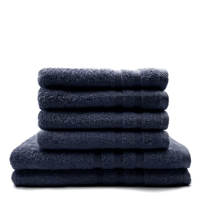 TODAY Lot de 4 Serviettes de bain 50 x 100 cm + 2 Draps de bain 70 x 130 cm Ciel d'Orage - 100% coton