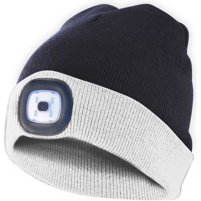 LIGHTHOUSE: Bonnet avec lampe frontale LED rechargeable. Bianconero