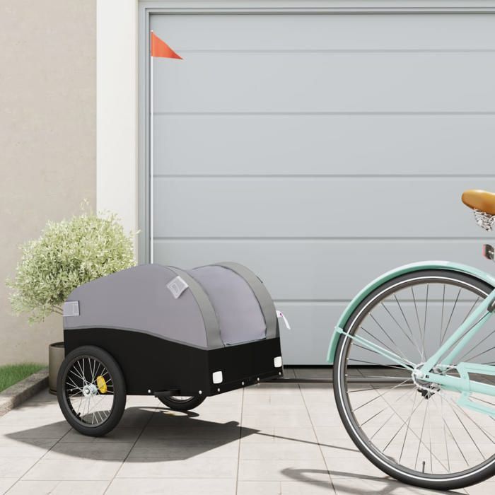 vidaXL Remorque de vélo noir et gris 30 kg fer 94119