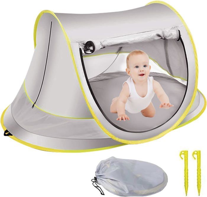 Tente De Plage Pop-Up Anti-UV Bébé - Abri Solaire Protection UPF50+ Pour 1-4 Personnes, Facile à Installer (Beige)