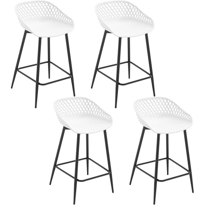 WOLTU Lot de 4 Tabourets de Bar Chaise Haut Dossier Ajouré Siège Plastique Pieds Métalliques Blanc W0ATT0603-4
