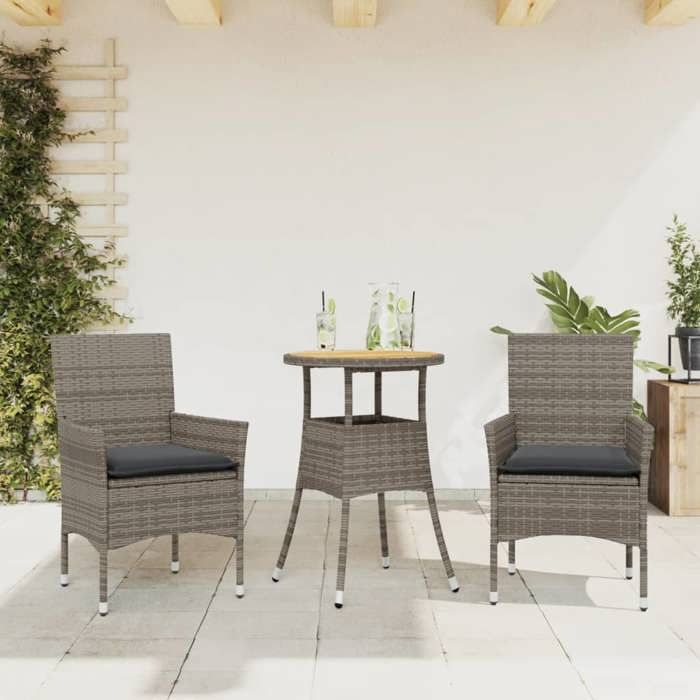 vidaXL Ensemble à manger de jardin et coussins 3 pcs rotin acacia 3278731