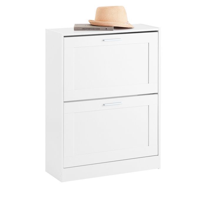 Meuble à Chaussures SoBuy FSR137-W - 2 Abattants pour Entrée Couloir – L60xP25xH80 cm Blanc