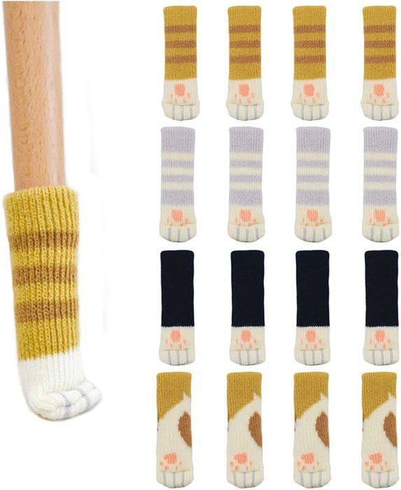 Lot de 16 chaussettes de chaise créatives avec motif pattes de chat mignon pour pieds de table et pieds de chaises