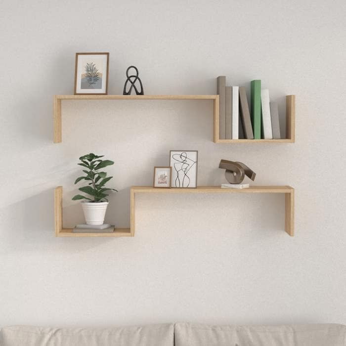 Bon plan Console au Mur - JILI HOT - Étagères murales - 2 pcs - chêne sonoma 100x15x20cm - Bois ingénierie - Pour salon/chambre
