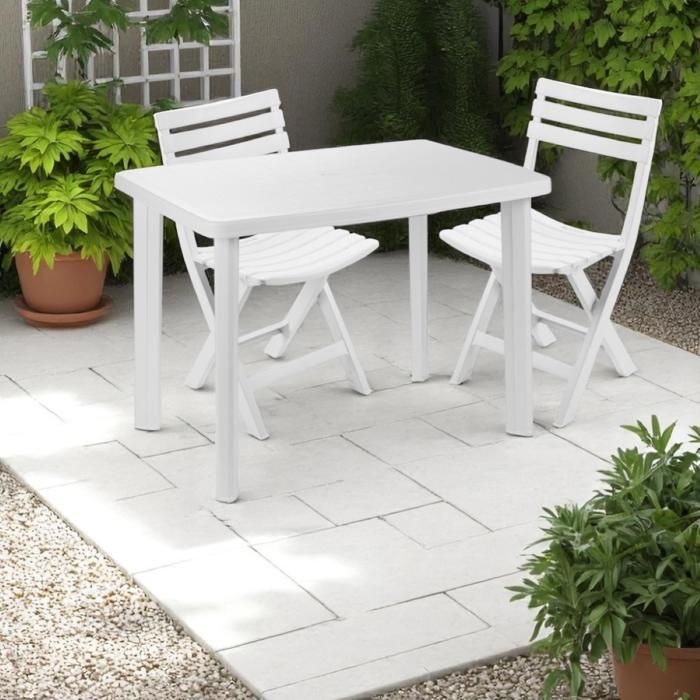 Table dextérieur blanche en polypropylène 101x68x72 cm ALNYA Table dextérieur blanche en polypropylène 101x68x72 cm ALNYA