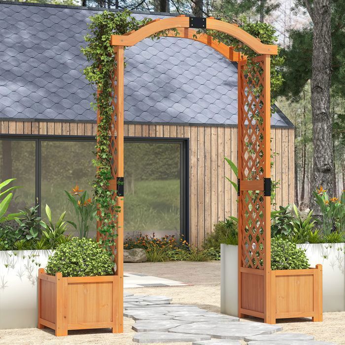 Arche De Jardin Avec Banc 2 Places Et Treillis - Pergola Bois Sapin 160x50x199cm
