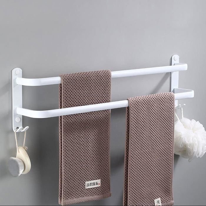 Porte-serviettes mural à plusieurs niveaux avec crochets - Double niveau 50 cm - Space Aluminium - Blanc
