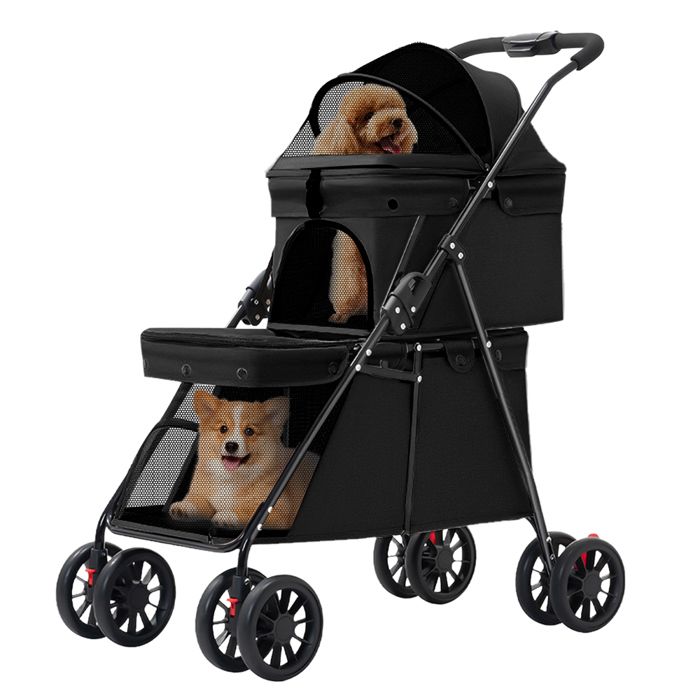 Meilleurs prix pour XXL Double-layer Pet Poussette-MENGDA-Poussette grand chien-Foldable-Pour Animaux âgés et jeunes-élégante portable-Noir