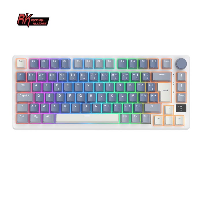 RK ROYAL KLUDGE M75 Clavier Mécanique sans Fil Azerty BT5.0/2.4G/USB-C Compact 75% Clavier Gamer MécaniqueInterrupteur Marron
