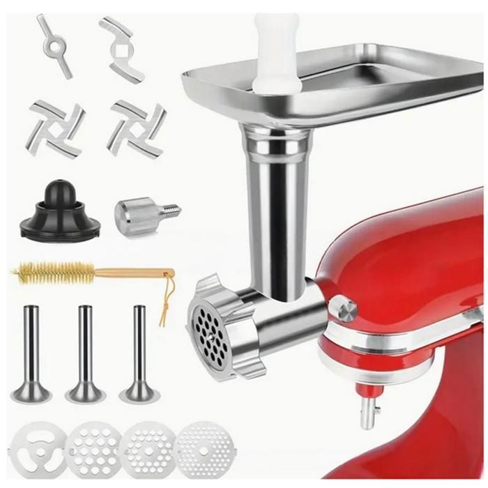 Rafbar Kit de remplissage de saucisses pour Kitchenaid KSMMGA - Accessoire pour hachoir à viande Kitchenaid, 3 tubes à farce en acier inoxydable et 1 dispositif de retenue