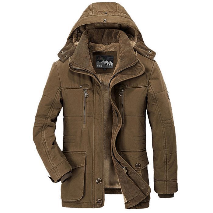 Blouson de Ski Homme à Capuche Veste de Ski Chaud épaisse Blouson de Sport pour lexercice en plein air - Couleur café S-4XL