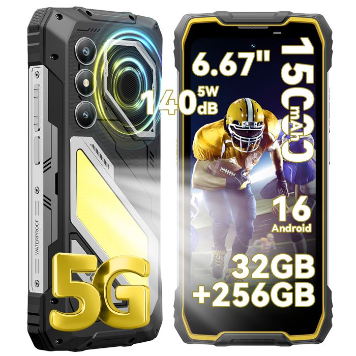 5G Smartphone Robuste Oscal PILOT 5 Telephone Portable IncassableHaut-parleur 140dBAndroid 1632Go+256Go/2To15000mAh6.67Jaune