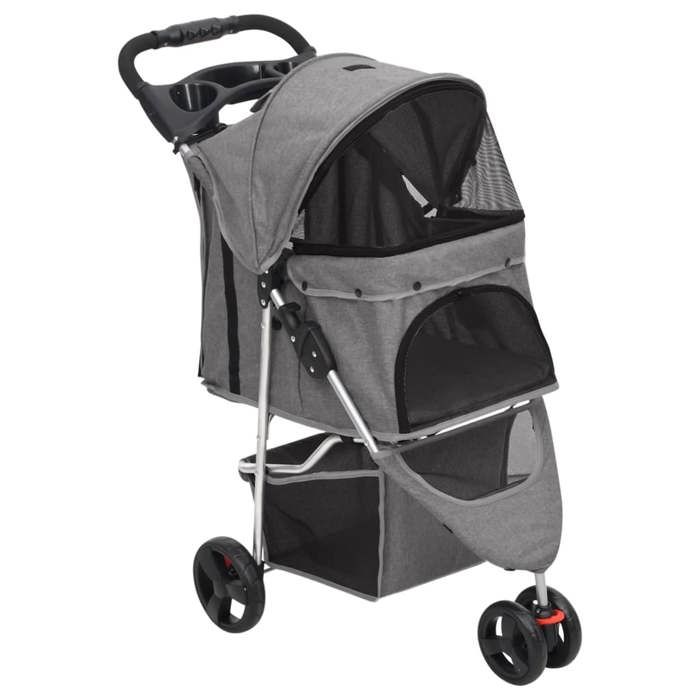 Poussette pour chien pliante - VIDAXL - 80x46x98 cm - Gris - Tissu Oxford 300D - Capacité 15 kg - Pliable - Toit ouvrant Poussette pour chien pliante - VIDAXL - 80x46x98 cm - Gris - Tissu Oxford 300D - Capacité 15 kg - Pliable - Toit ouvrant