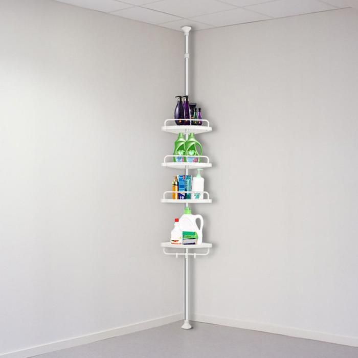 KEDIA Étagère Télescopique pour Salle de Bain 4 Niveaux Sans Assemblage avec Porte-serviettes Pivotant à 360