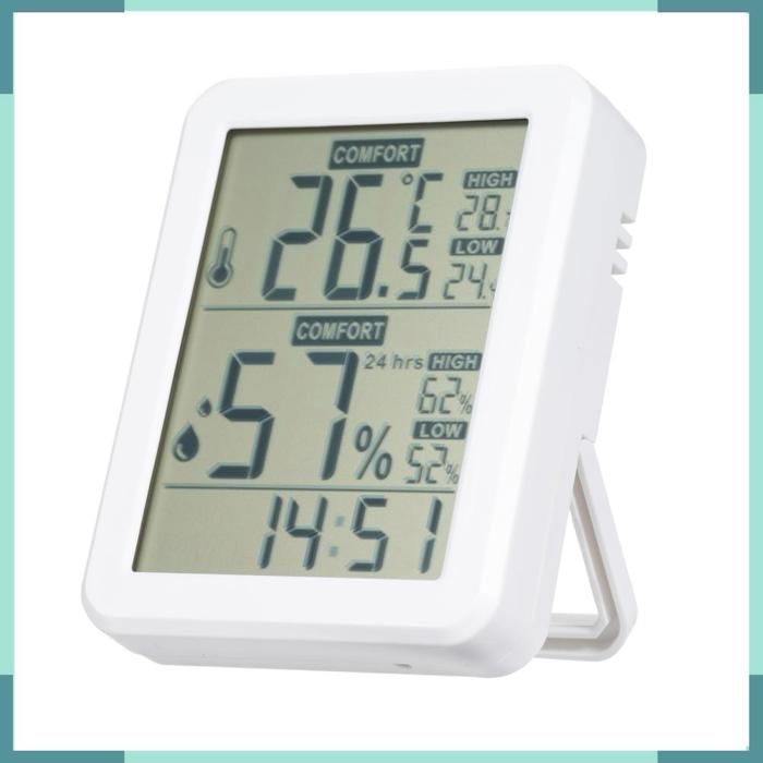 Thermomètre d'intérieur hygromètre, thermomètre numérique de bureau avec moniteur de température et d'humidité, thermomètre d'ambiance précis avec jauge d'humidité avec horloge