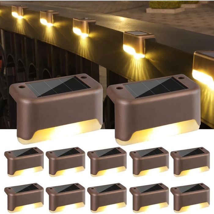 Lampe Solaire Exterieur Jardin Lot de 12 LED Lumières Solaires Escalier Exterieures Lampes de Clôture Étanche Décoration pour Marc
