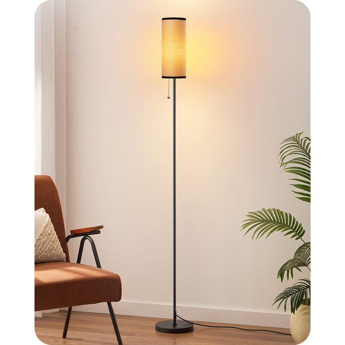 EDISHINE Lampadaire Salon Lampe sur Pied Moderne Noire Abat-jour en Corde Tissée Ampoule E27 LED 6W 2700K Incluse