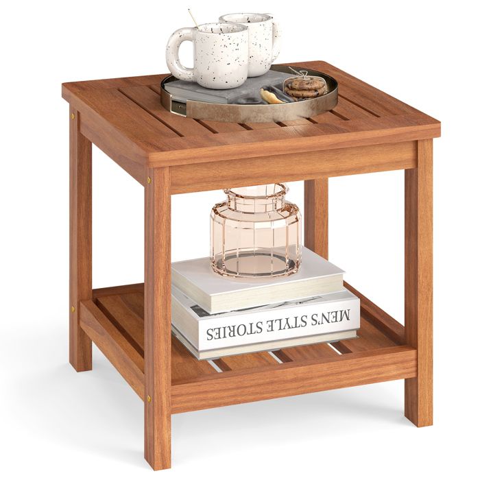 Table Basse de Jardin en Bois à 2 Niveaux COSTWAY 45 x 45 x 44 cm Table dAppoint Extérieur Intérieur pour Patio Terrasse Salon Table Basse de Jardin en Bois à 2 Niveaux COSTWAY 45 x 45 x 44 cm Table dAppoint Extérieur Intérieur pour Patio Terrasse Salon