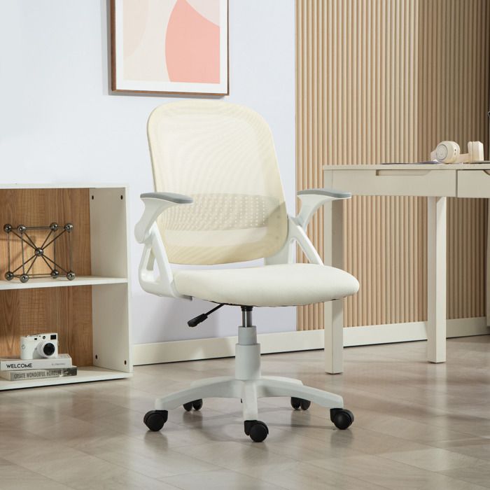 Chaise bureau ergonomique fauteuil de bureau en maille avec accoudoirs relevables hauteur réglable blanc
