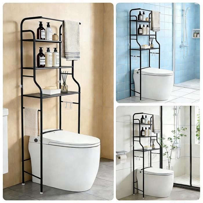 MIPAN.Étagère pour Machine à Laver à 3 Niveaux -Pour Toilettes et buanderie Solide et réglable - 47x25x160cm - Noir