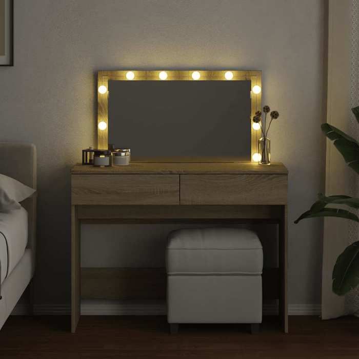 (15638)Moderne Coiffeuse avec LED chêne sonoma 100x40x120 cm poid:28.8 kg
