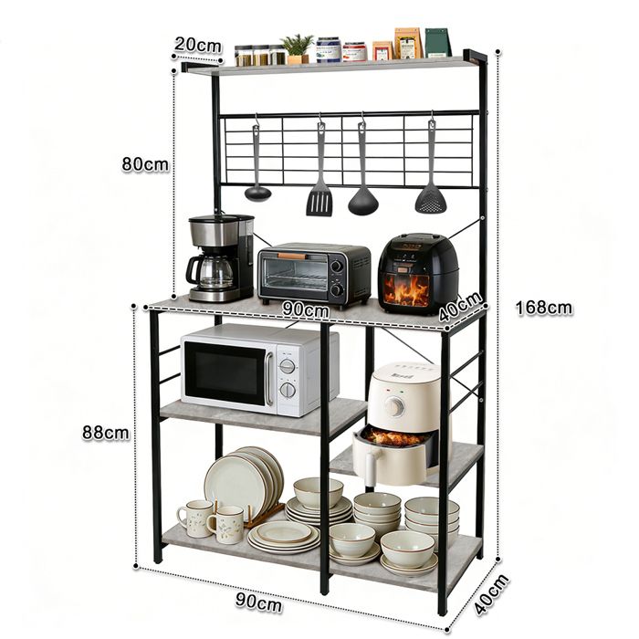 Étagère de cuisine étagère à plusieurs niveaux structure solide grande capacité de charge 40 × 90 × 168 cm pierre grise