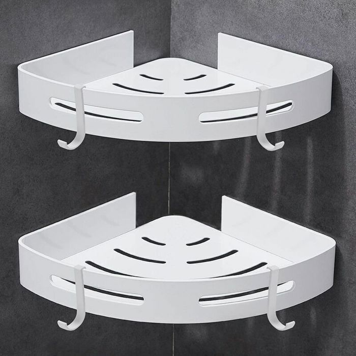 Etagère Douche Étagère de Douche dangle et Cuisine Serviteurs de Douche Aluminium Finition Mat Lot de 2 Blanc