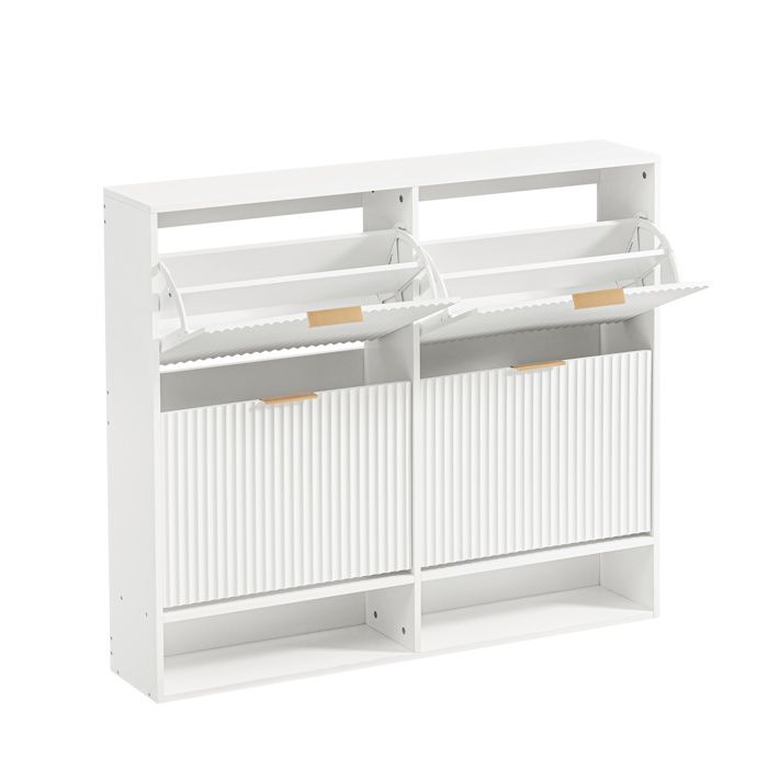 Meuble a chaussures - Blanc - 120 x 24 x 102 cm - 2 portes abattantes - etageres reglables