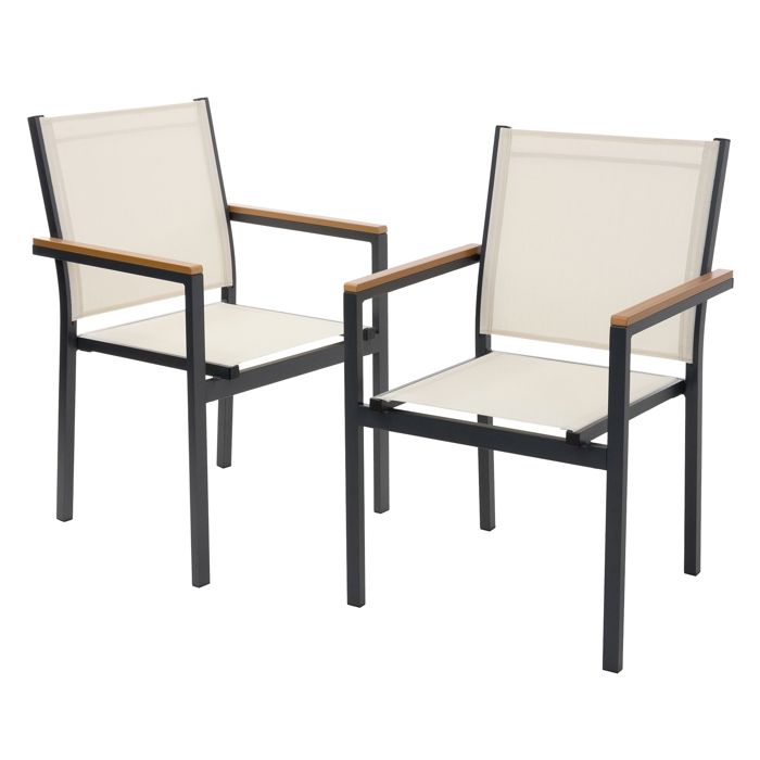 Lot de 2 chaises de jardin - ML-Design - Beige - Accoudoirs aspect bois Structure en aluminium Lot de 2 chaises de jardin - ML-Design - Beige - Accoudoirs aspect bois Structure en aluminium