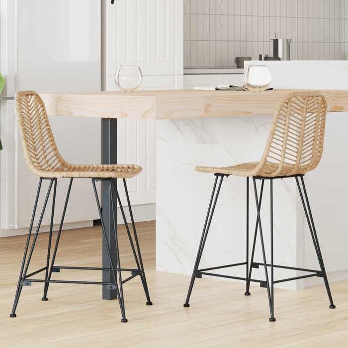 Chaise intérieure moderne vidaXL Fauteuil de bar 2 pcs 445 x 545 x 975 cm Rotin et métal(14731）
