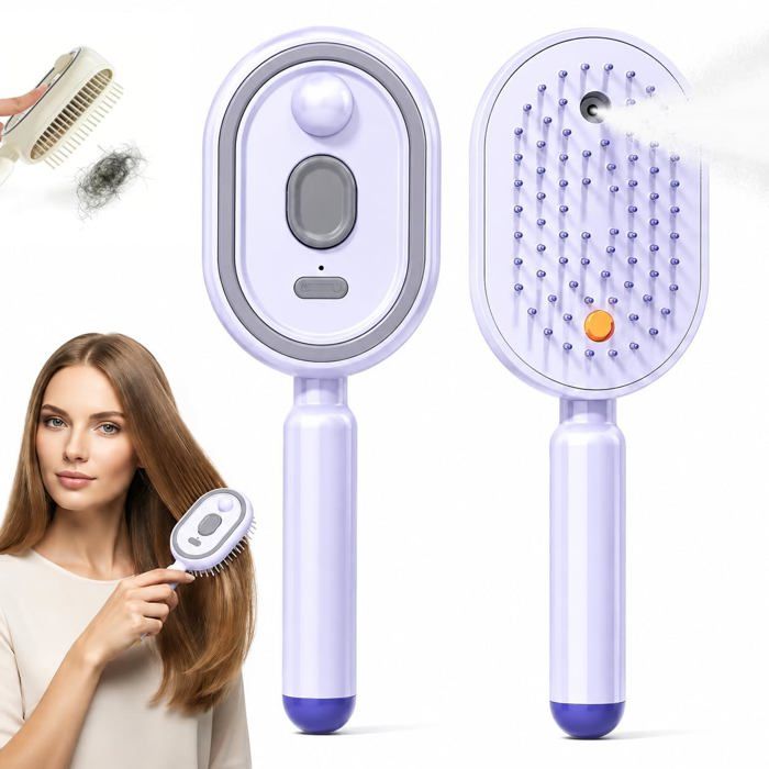 Brosse coiffante électrique à vapeur – Nouvelle brosse lissante rechargeable 2026 (avec picots anti-nœuds) (Violet)