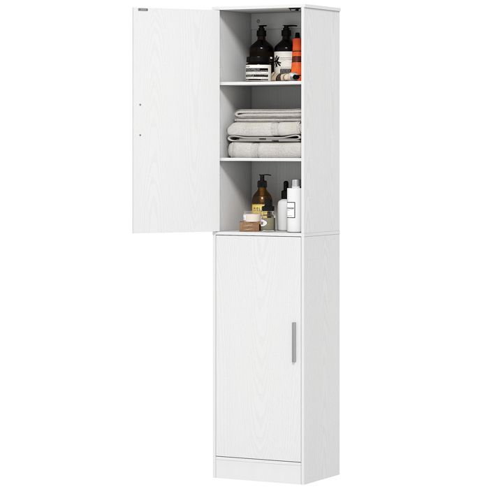 Meuble de salle de bain colonne avec 2 portes et 4 étagères réglables 40 x 35 x 180 cm blanc