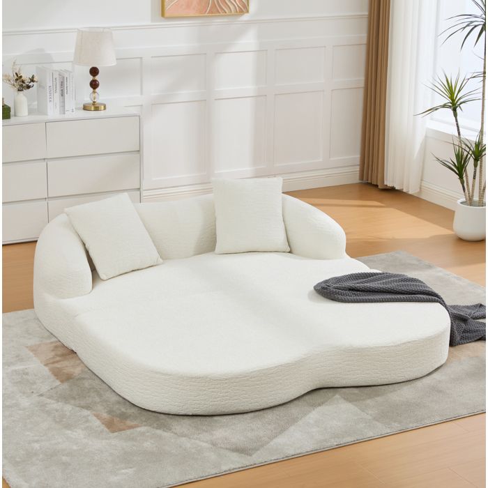 Canapé convertible 2 places en chenille beige lit dappoint avec 2 coussins sans montage