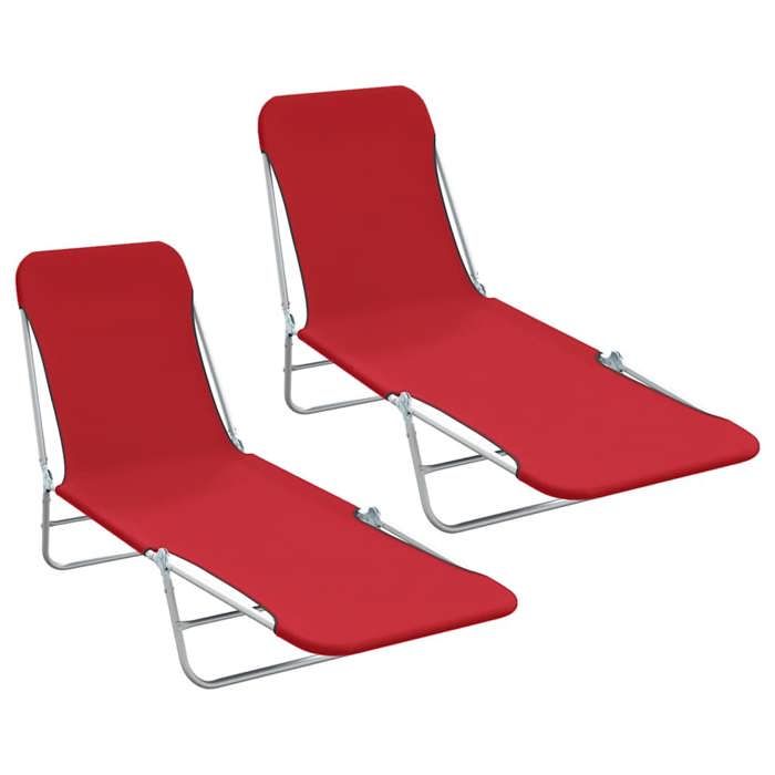 Transat - Balcon/Piscine - Chaises longues pliables (Set de 2） Acier et tissu Rouge(1parcel)4140
