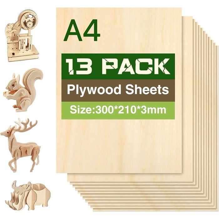 Lot de 13 feuilles contreplaqué tilleul A4 300×210×3 mm panneaux bois bruts pour pyrogravure et gravure PANNEAU DE BOIS (STRATIFIE