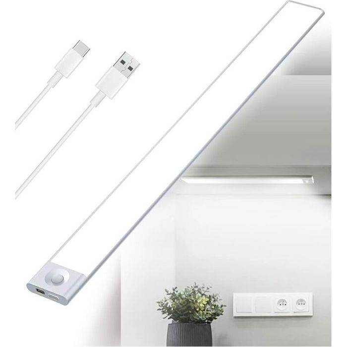 Reglette LED Cuisine Sous Meuble Rechargeable USB 2500mAh 40cm Dimmable Lampe Placard Detecteur de Mouvement Barre LED Sans Fil R