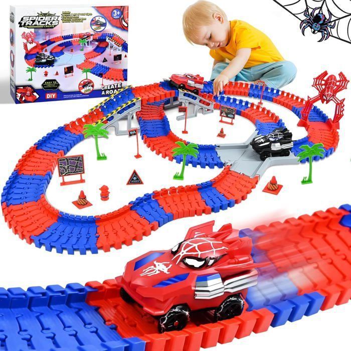 Circuit Voiture Enfant avec 2 Voitures Motorisées Piste Flexible et Modulable Circuit de Course à Construire Jouet Enfant