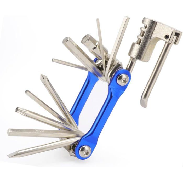 11 en 1 Outil de Vélo Outil De Vélo Multifonction Outils De Réparation De Vélo Mini Multitool Vélo Pliant et Portable Bleu
