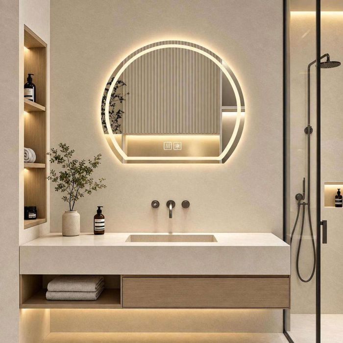 50x43 cm Miroir Salle de Bain Anti-Buée Miroir Lumineux Miroir de Maquillage，Miroir Salle de Bain avec Prise Electrique