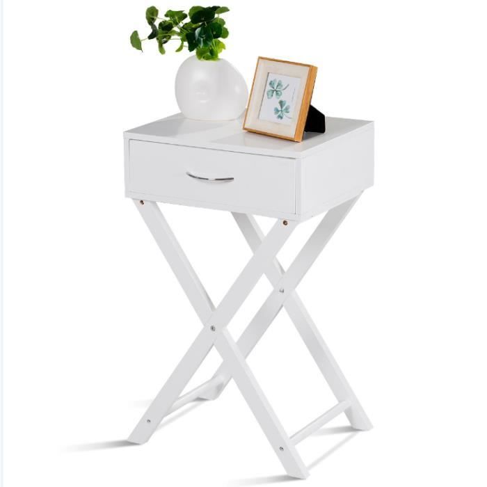 table de chevet - costway - style scandinave - tiroir silencieux - pieds en forme de x - blanc
