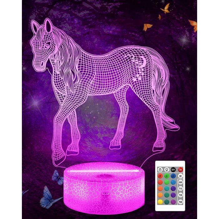 Cadeaux De Cheval Pour Les Filles, Lampe D'illusion 3D De Cheval De 16 Couleurs, Lumière De Nuit Avec Télécommande Et Commande Tactile, Décor De Chevaux Pour La Chambre Des Enfants, Cadeaux D'annivers