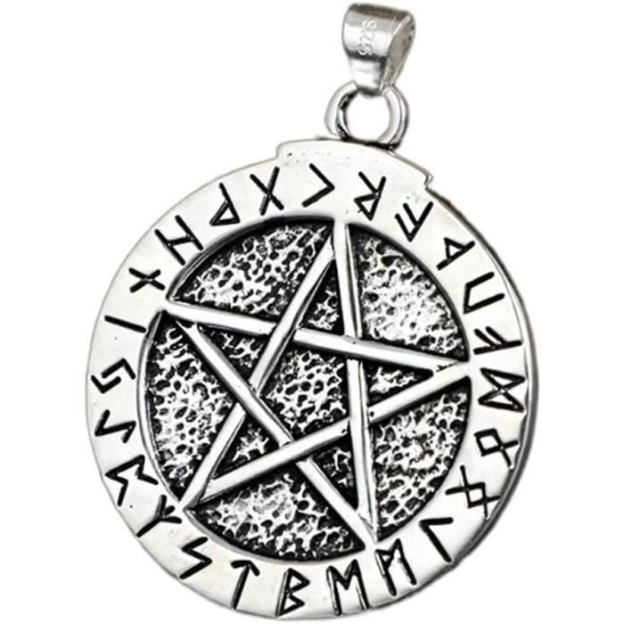 Pendentif Pentagramme Gothique En Argent 925 - Bijou Noir, Diamètre 15 Mm, Avec Ruban Coton